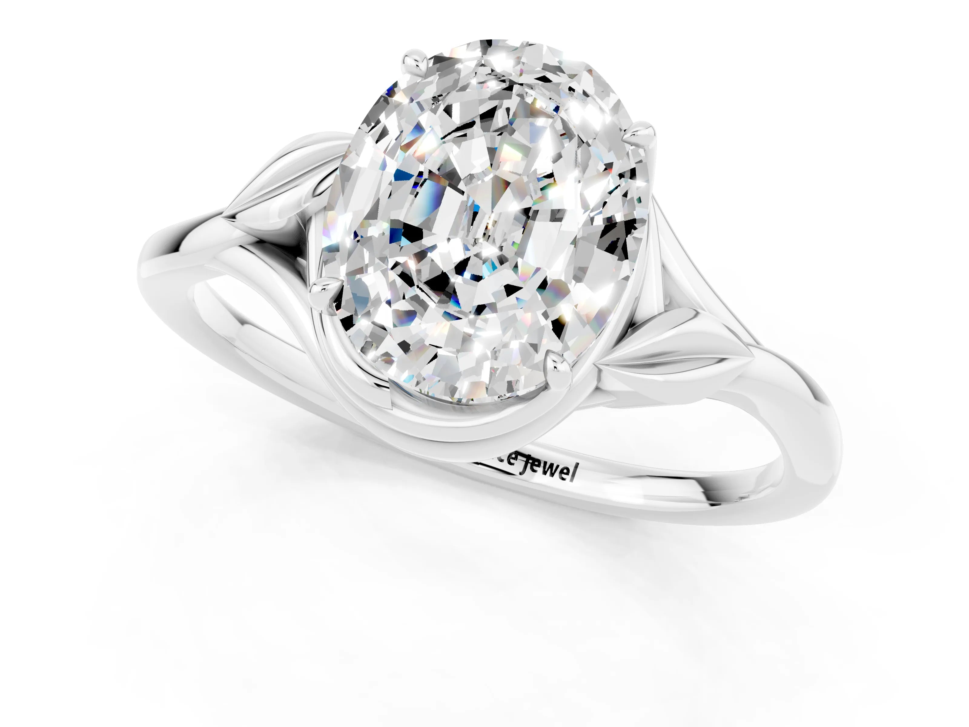 White gold Oval Cut Moissanite Solitaire Ring with Twist Band and Four-Prong Setting_37