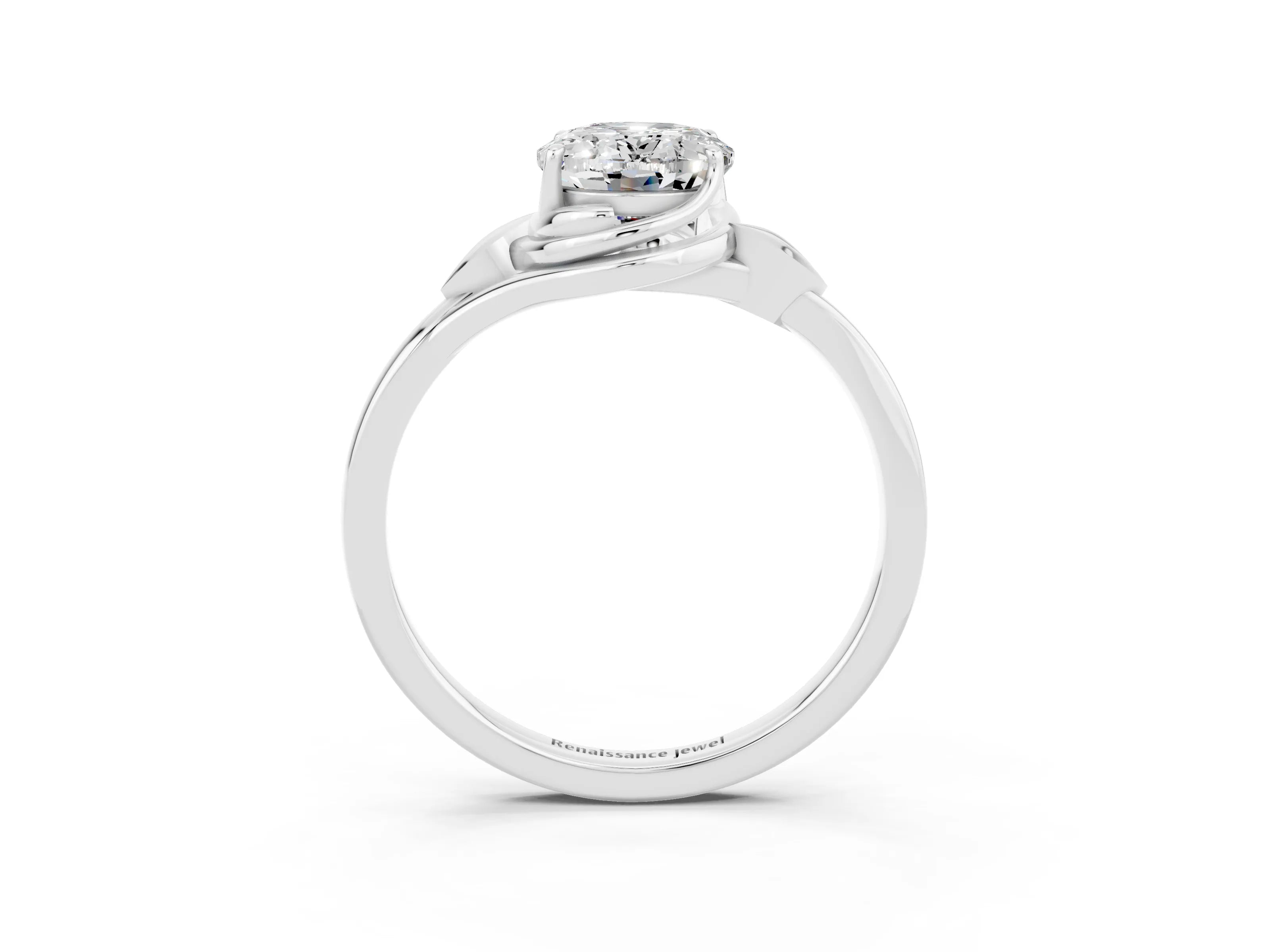 White gold Oval Cut Moissanite Solitaire Ring with Twist Band and Four-Prong Setting_39