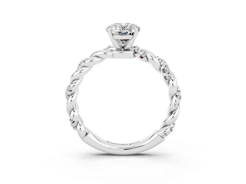 White gold Oval Cut Moissanite Solitaire Ring with Twisted Band and Pavé Accents_3