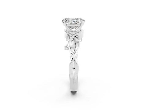 White gold Oval Cut Moissanite Solitaire Ring with Twisted Band and Prong Setting_2
