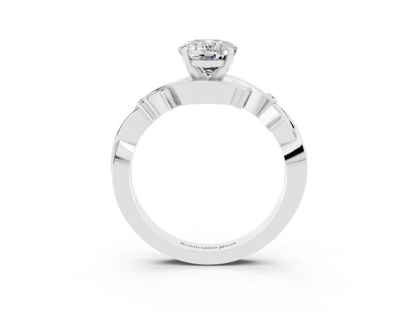 Silver Oval Cut Moissanite Solitaire Ring with Twisted Band and Prong Setting