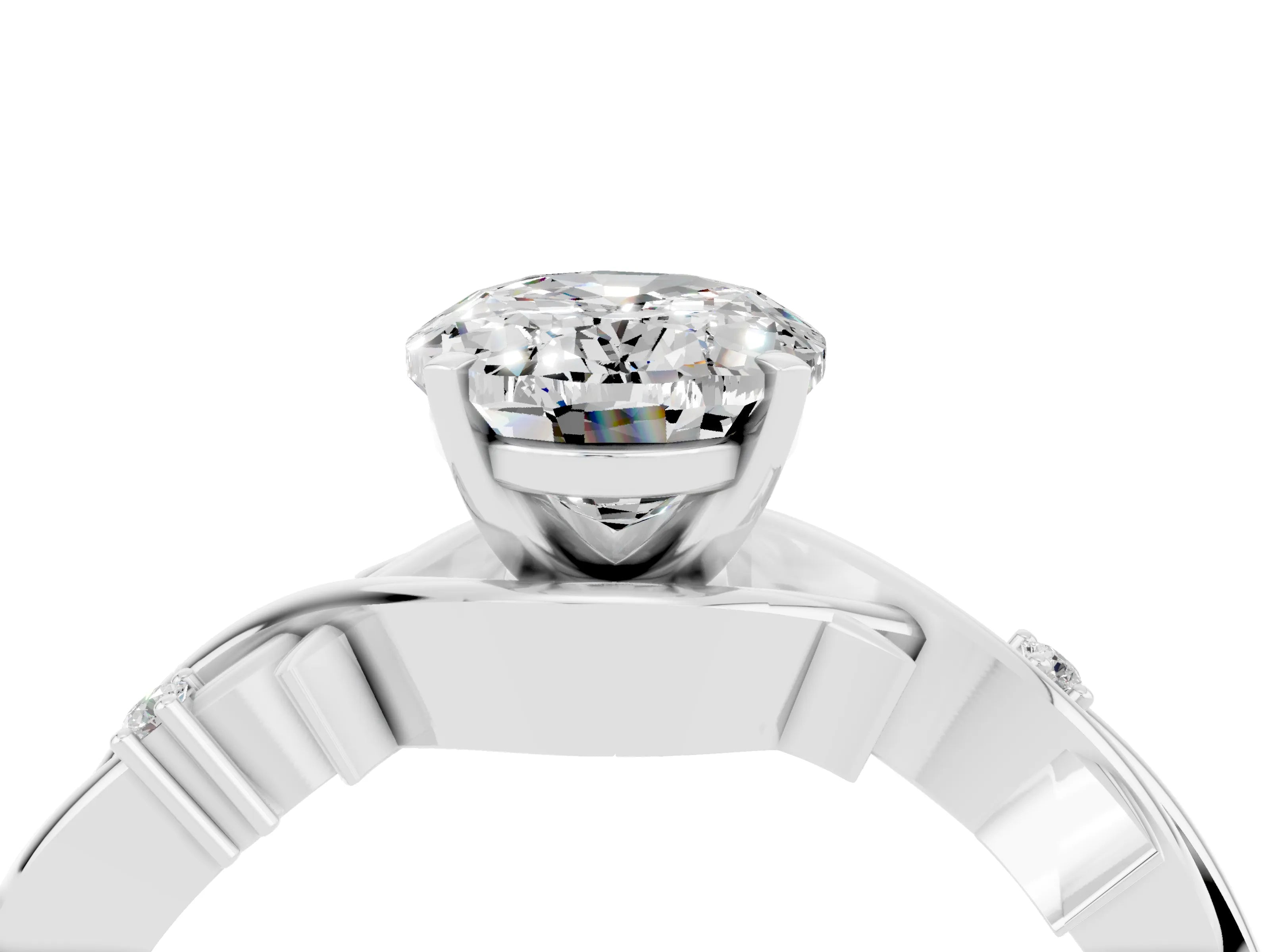 White gold Oval Cut Moissanite Solitaire Ring with Twisted Band and Prong Setting_4