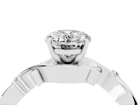 White gold Oval Cut Moissanite Solitaire Ring with Twisted Band and Prong Setting_4