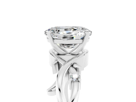 White gold Oval Cut Moissanite Solitaire Ring with Twisted Band and Prong Setting_5