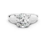 White gold Oval Cut Moissanite Solitaire Ring with Wide Band and Prong Setting