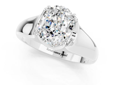 White gold Oval Cut Moissanite Solitaire Ring with Wide Band and Prong Setting_1