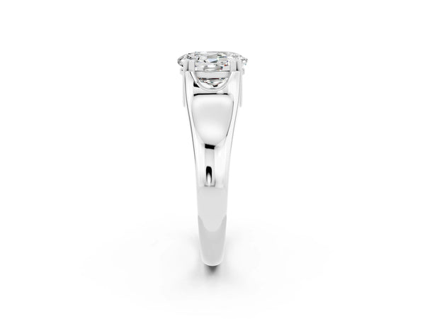 Platinum Oval Cut Moissanite Solitaire Ring with Wide Band and Prong Setting