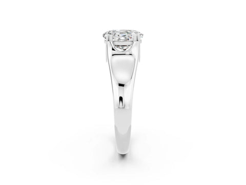 White gold Oval Cut Moissanite Solitaire Ring with Wide Band and Prong Setting_2