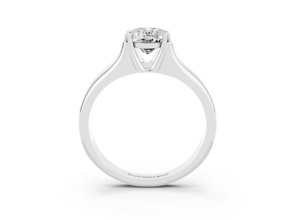 White gold Oval Cut Moissanite Solitaire Ring with Wide Band and Prong Setting