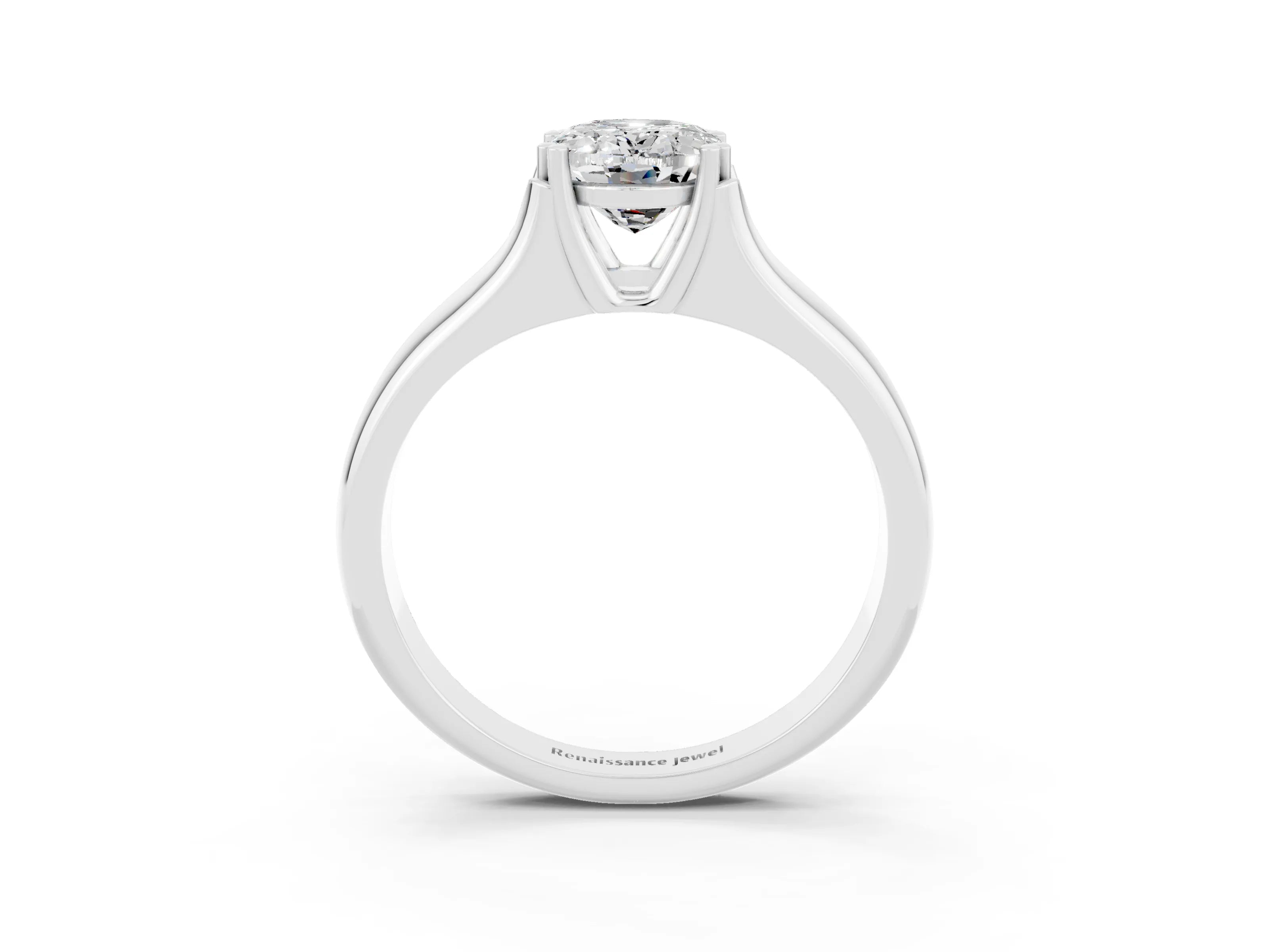 White gold Oval Cut Moissanite Solitaire Ring with Wide Band and Prong Setting_3