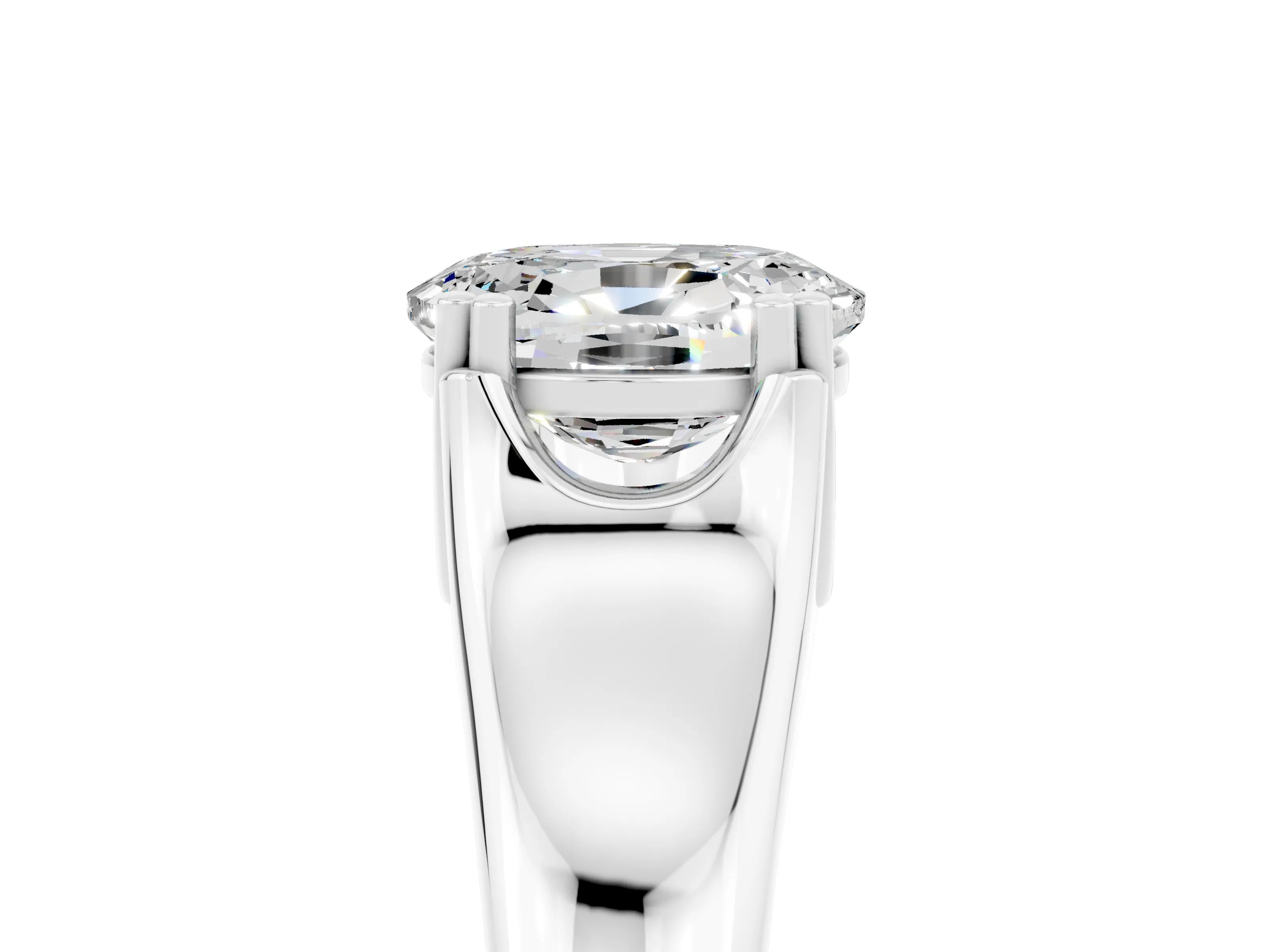 White gold Oval Cut Moissanite Solitaire Ring with Wide Band and Prong Setting_5