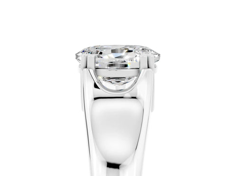 White gold Oval Cut Moissanite Solitaire Ring with Wide Band and Prong Setting_5