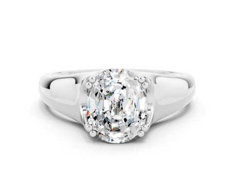 White gold Oval Cut Moissanite Solitaire Ring with Wide Band and Prong Setting
