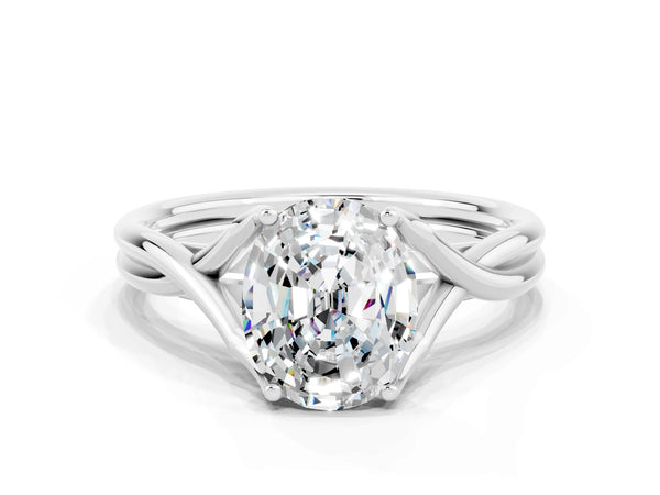 Silver Oval Cut Moissanite Solitaire Twist Band Prong Setting Ring