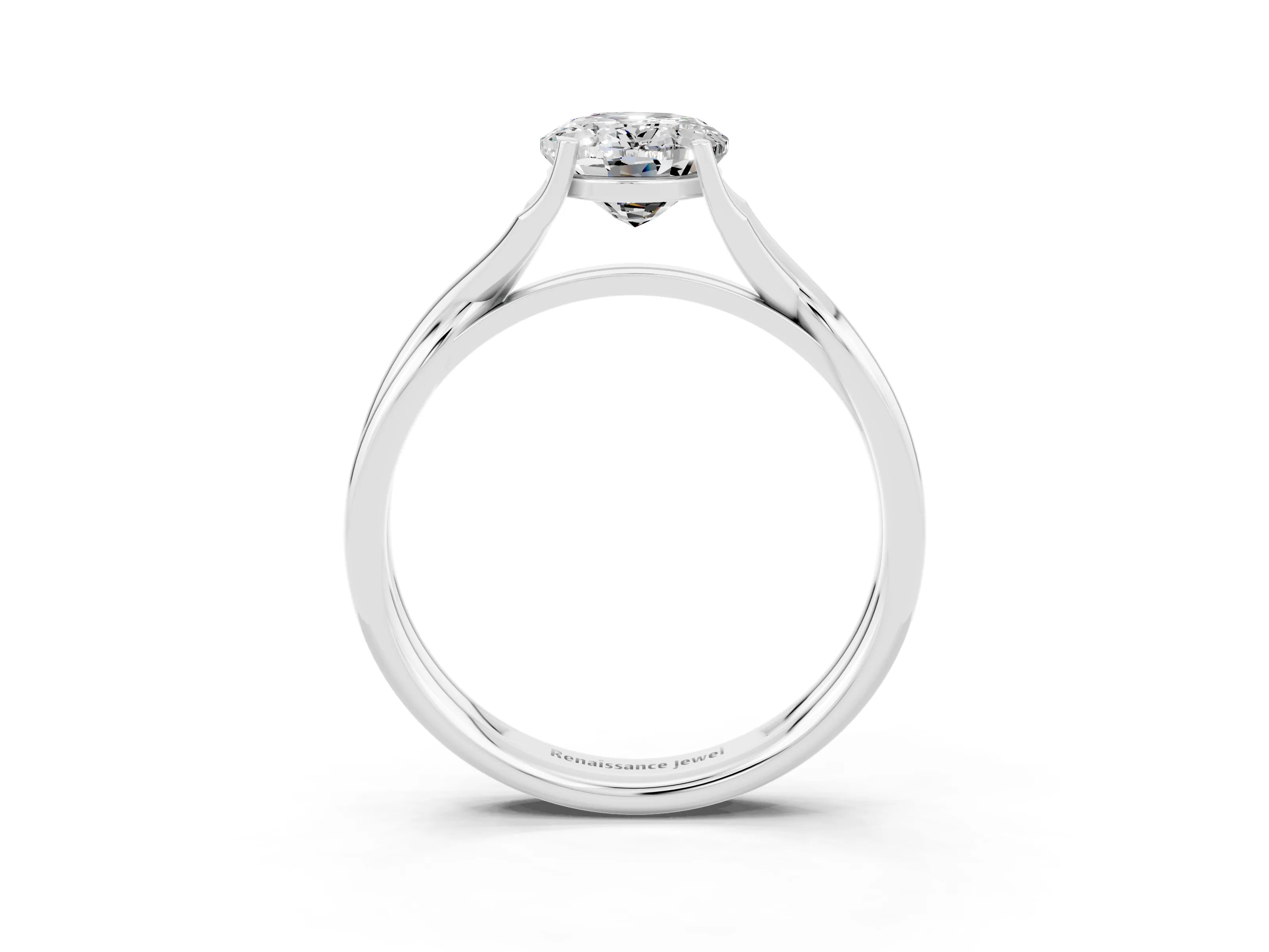 White gold Oval Cut Moissanite Solitaire Twist Band Prong Setting Ring_39