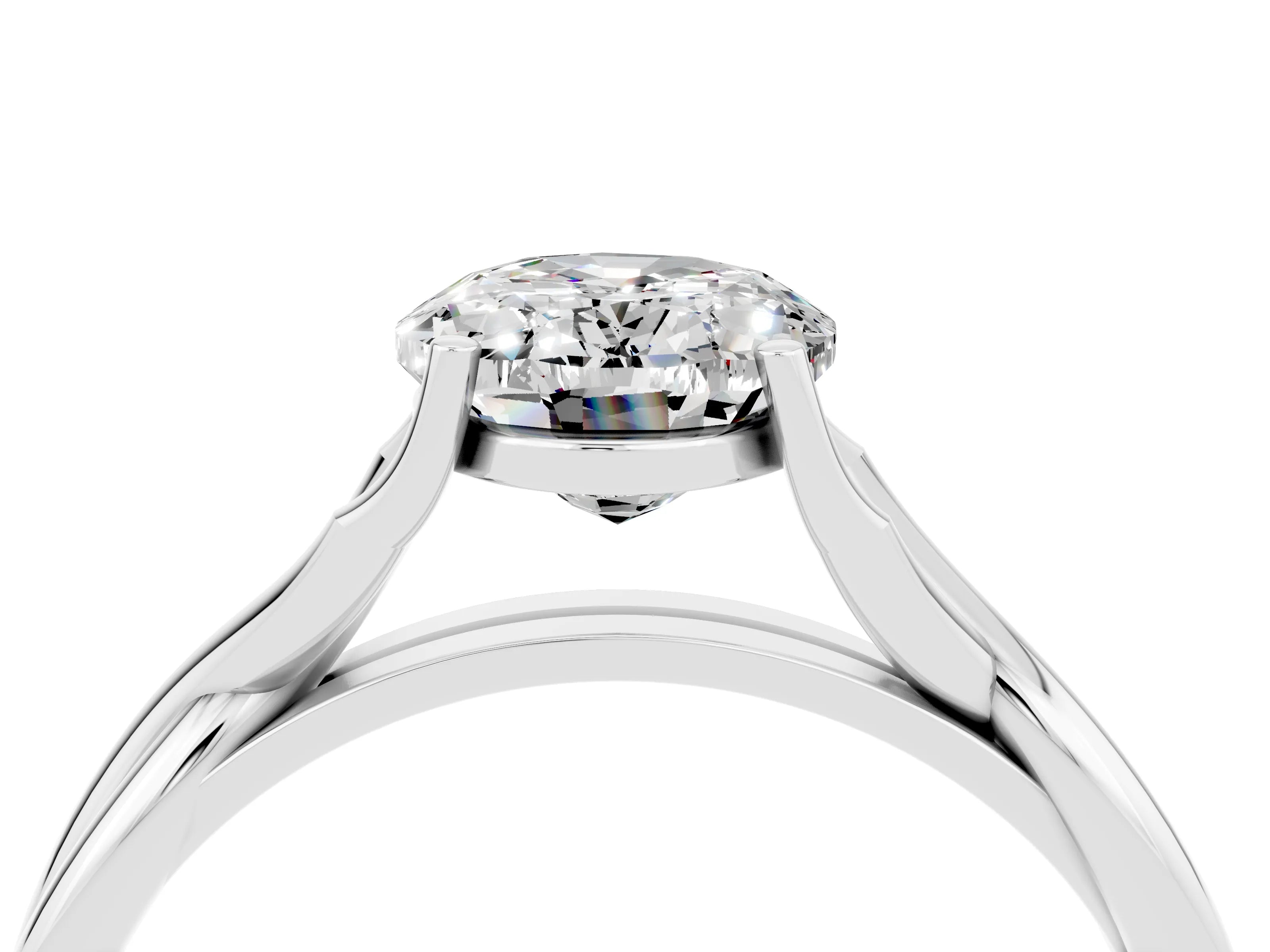 White gold Oval Cut Moissanite Solitaire Twist Band Prong Setting Ring_40