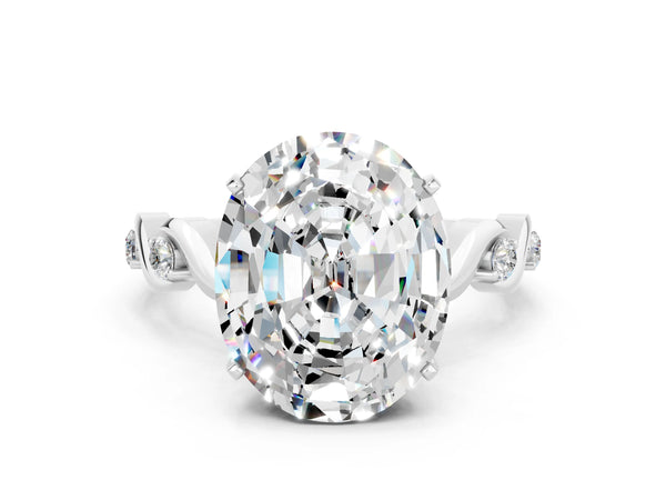Platinum Oval Cut Moissanite Solitaire Twisted Band with Round  Accents and Prong Setting