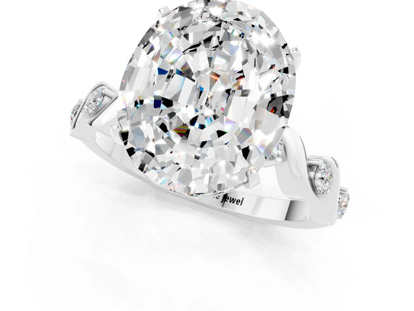 Platinum Oval Cut Moissanite Solitaire Twisted Band with Round  Accents and Prong Setting