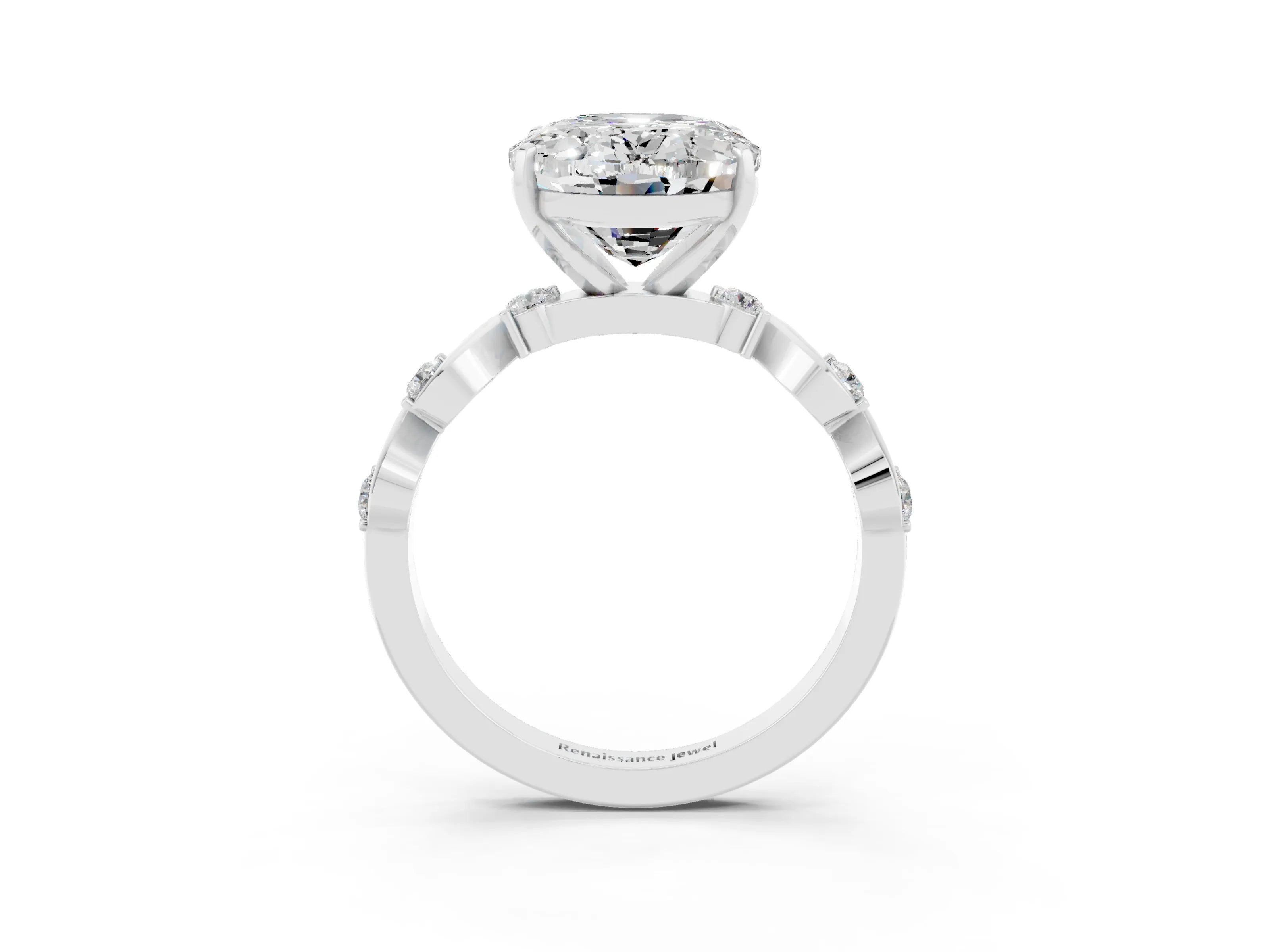 White gold Oval Cut Moissanite Solitaire Twisted Band with Round  Accents and Prong Setting_15