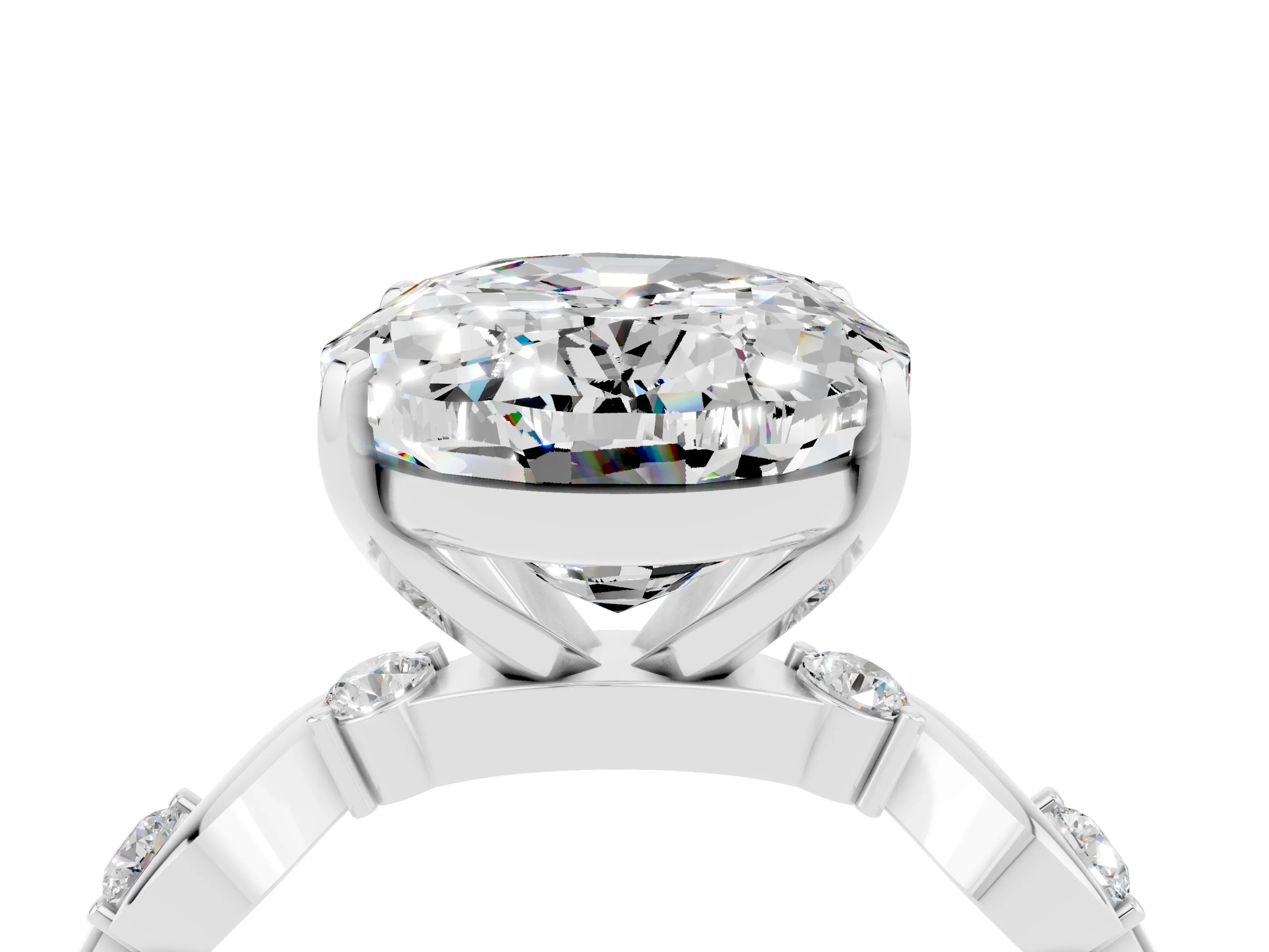 White gold Oval Cut Moissanite Solitaire Twisted Band with Round  Accents and Prong Setting_16