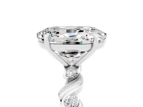 White gold Oval Cut Moissanite Solitaire Twisted Band with Round  Accents and Prong Setting_17