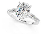 White gold Oval Cut Moissanite Solitaire with Side Baguettes and Channel Set Band_1