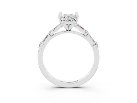 White gold Oval Cut Moissanite Solitaire with Side Baguettes and Channel Set Band_3
