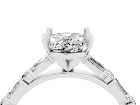 White gold Oval Cut Moissanite Solitaire with Side Baguettes and Channel Set Band_4