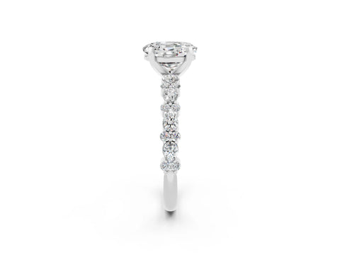 White gold Oval Cut Moissanite Solitaire with Side Stones, Pave Band, Four-Prong Setting_59