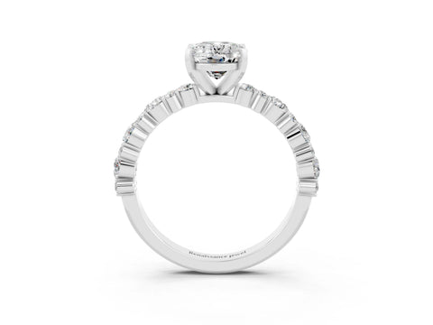 White gold Oval Cut Moissanite Solitaire with Side Stones, Pave Band, Four-Prong Setting_60