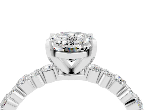White gold Oval Cut Moissanite Solitaire with Side Stones, Pave Band, Four-Prong Setting_61