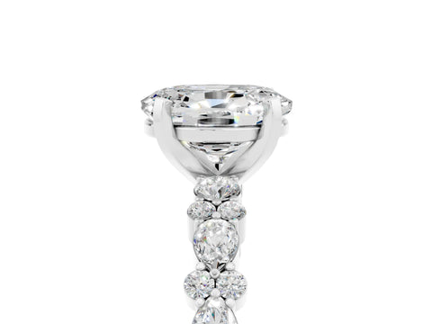 White gold Oval Cut Moissanite Solitaire with Side Stones, Pave Band, Four-Prong Setting_62