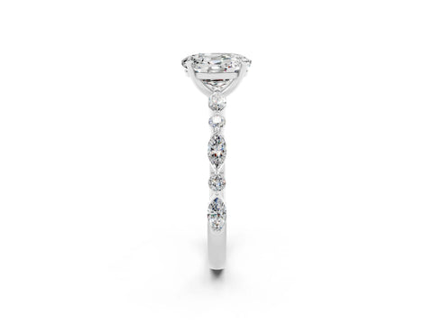 White gold Oval Cut Moissanite Solitaire with Side Stones on a Pavé Band and Four-Prong Setting_2