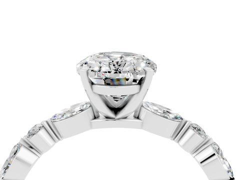 White gold Oval Cut Moissanite Solitaire with Side Stones on a Pavé Band and Four-Prong Setting_4