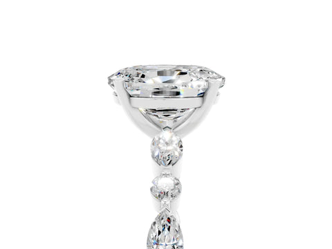 White gold Oval Cut Moissanite Solitaire with Side Stones on a Pavé Band and Four-Prong Setting_5