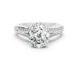 White gold Oval Cut Moissanite Split Shank Engagement Ring with Pavé Band