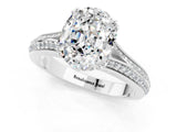White gold Oval Cut Moissanite Split Shank Engagement Ring with Pavé Band_1