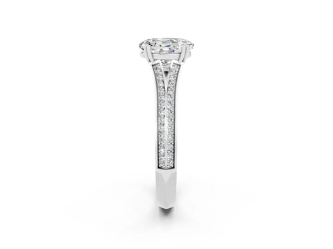 White gold Oval Cut Moissanite Split Shank Engagement Ring with Pavé Band_2