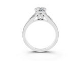 White gold Oval Cut Moissanite Split Shank Engagement Ring with Pavé Band_3