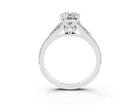 White gold Oval Cut Moissanite Split Shank Engagement Ring with Pavé Band_3