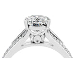 White gold Oval Cut Moissanite Split Shank Engagement Ring with Pavé Band_4
