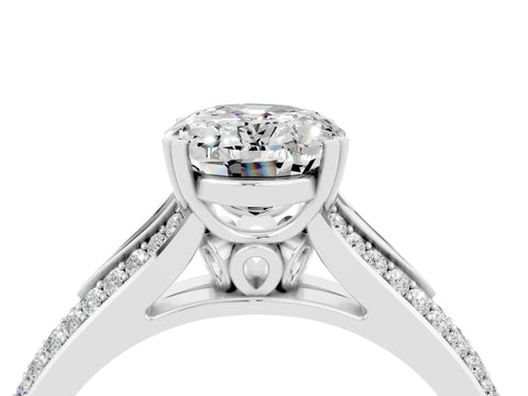 White gold Oval Cut Moissanite Split Shank Engagement Ring with Pavé Band_4