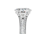 White gold Oval Cut Moissanite Split Shank Engagement Ring with Pavé Band_5