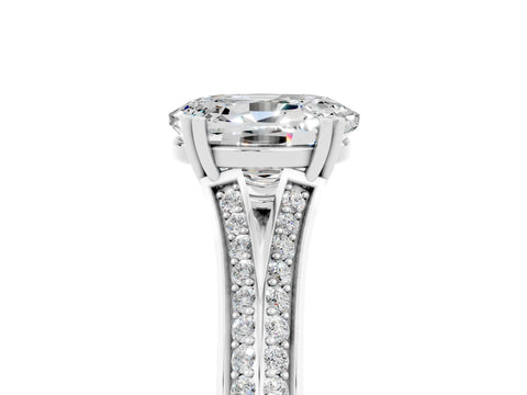 White gold Oval Cut Moissanite Split Shank Engagement Ring with Pavé Band_5