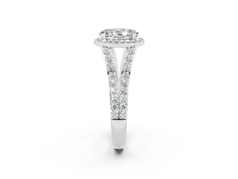 White gold Oval Cut Moissanite Split Shank Halo Ring with Four-Prong Setting_14