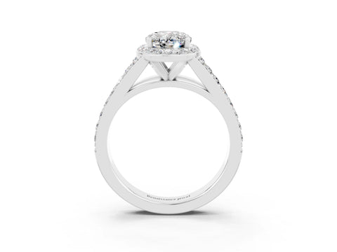 White gold Oval Cut Moissanite Split Shank Halo Ring with Four-Prong Setting_15