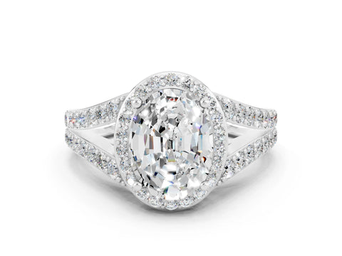 White gold Oval Cut Moissanite Split Shank Halo Ring with Four-Prong Setting_24