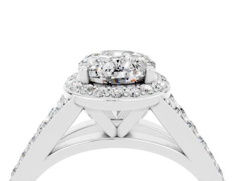 White gold Oval Cut Moissanite Split Shank Halo Ring with Four-Prong Setting_28