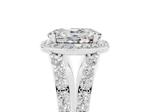 White gold Oval Cut Moissanite Split Shank Halo Ring with Four-Prong Setting_29