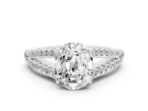 White gold Oval Cut Moissanite Split Shank Pavé Engagement Ring with Four-Prong Setting_12